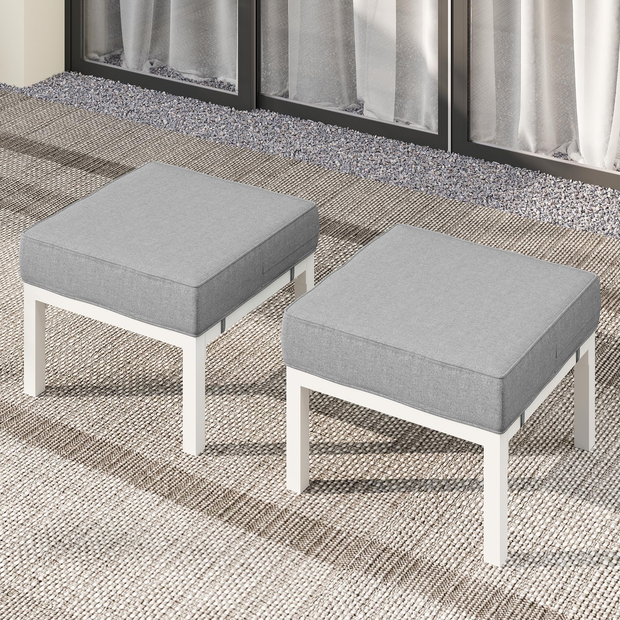 Outdoor Patio Ottoman Set of 2 with Cushions
