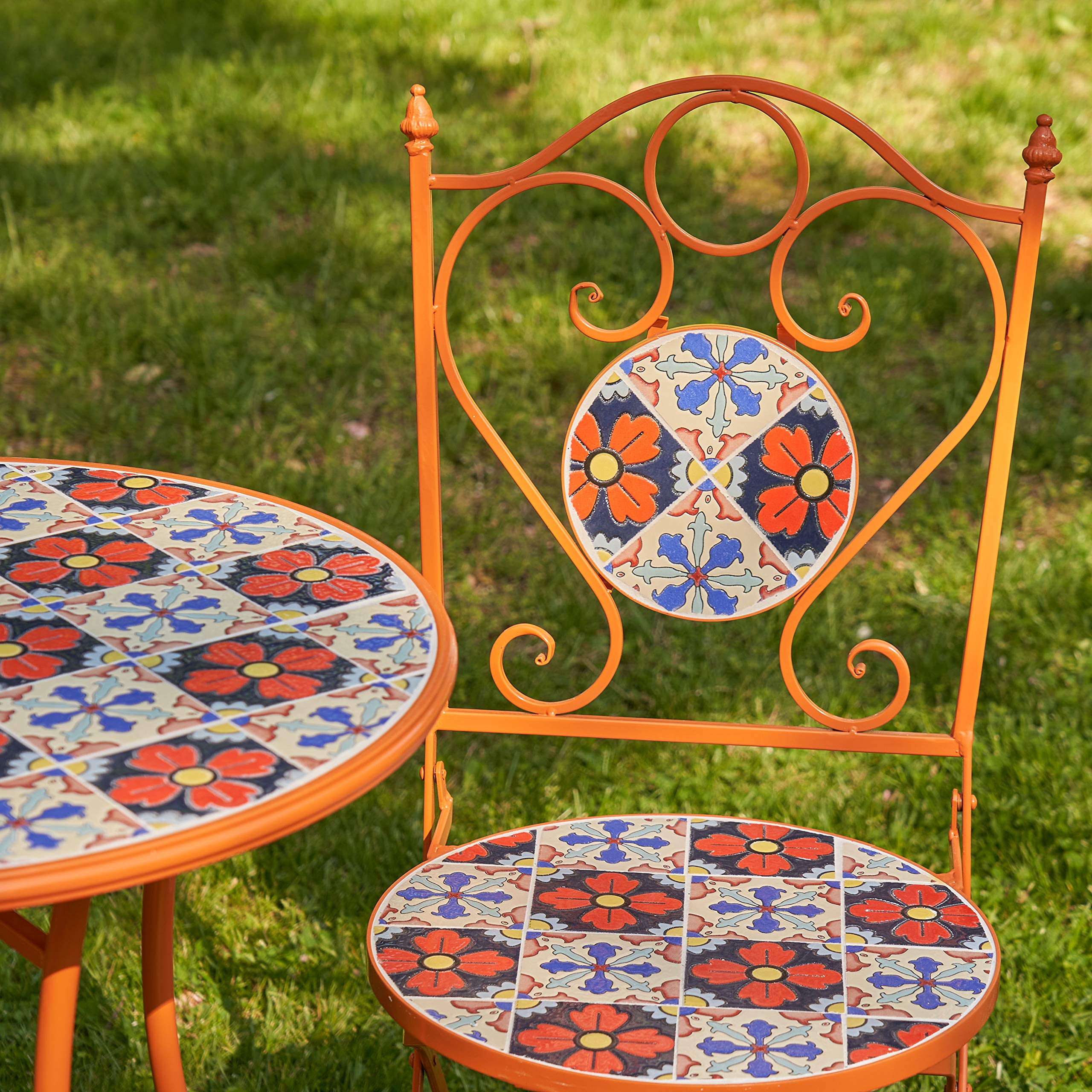 Mosaic Tile Bistro Set with Folding Chairs