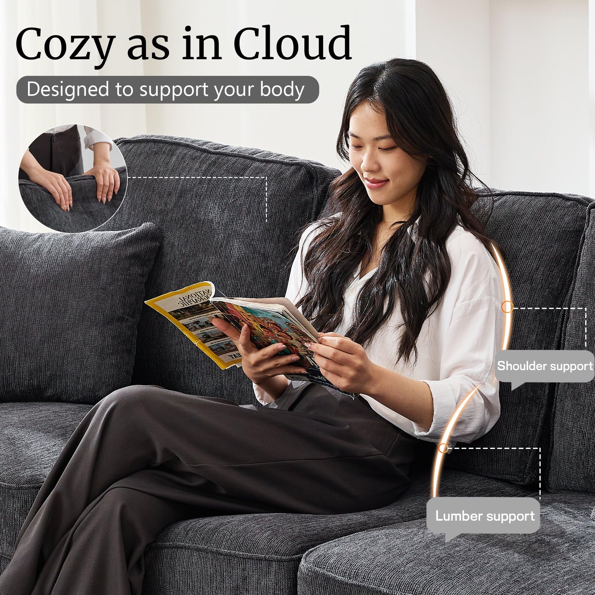 89 Inch Cloud Couch Sofa with Deep Seats