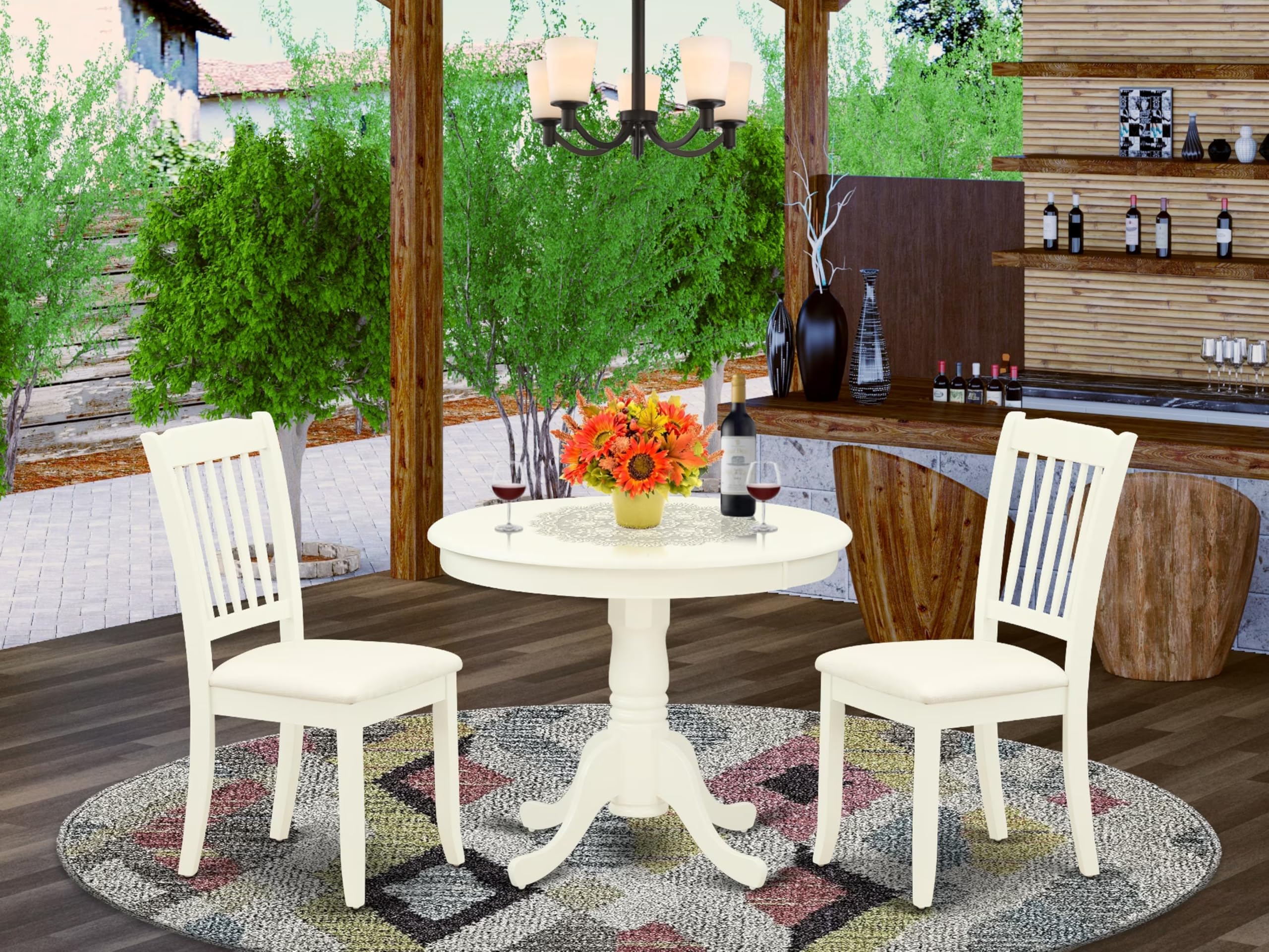 3 Piece Round Dining Table Set with Upholstered Chairs