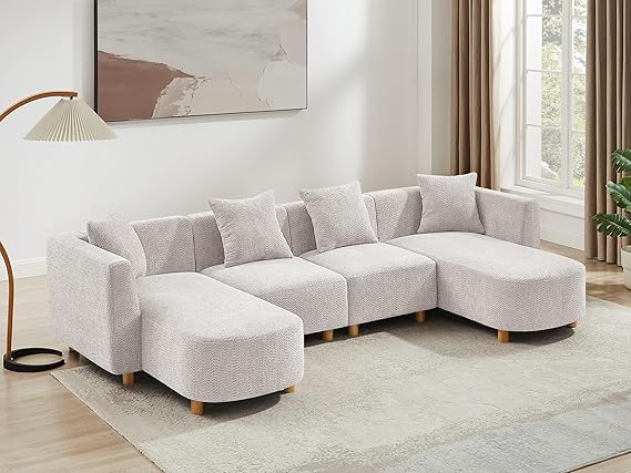 109.84" Modular Sectional Sofa with Ottoman - 5 Seater Boucle Cloud Couch