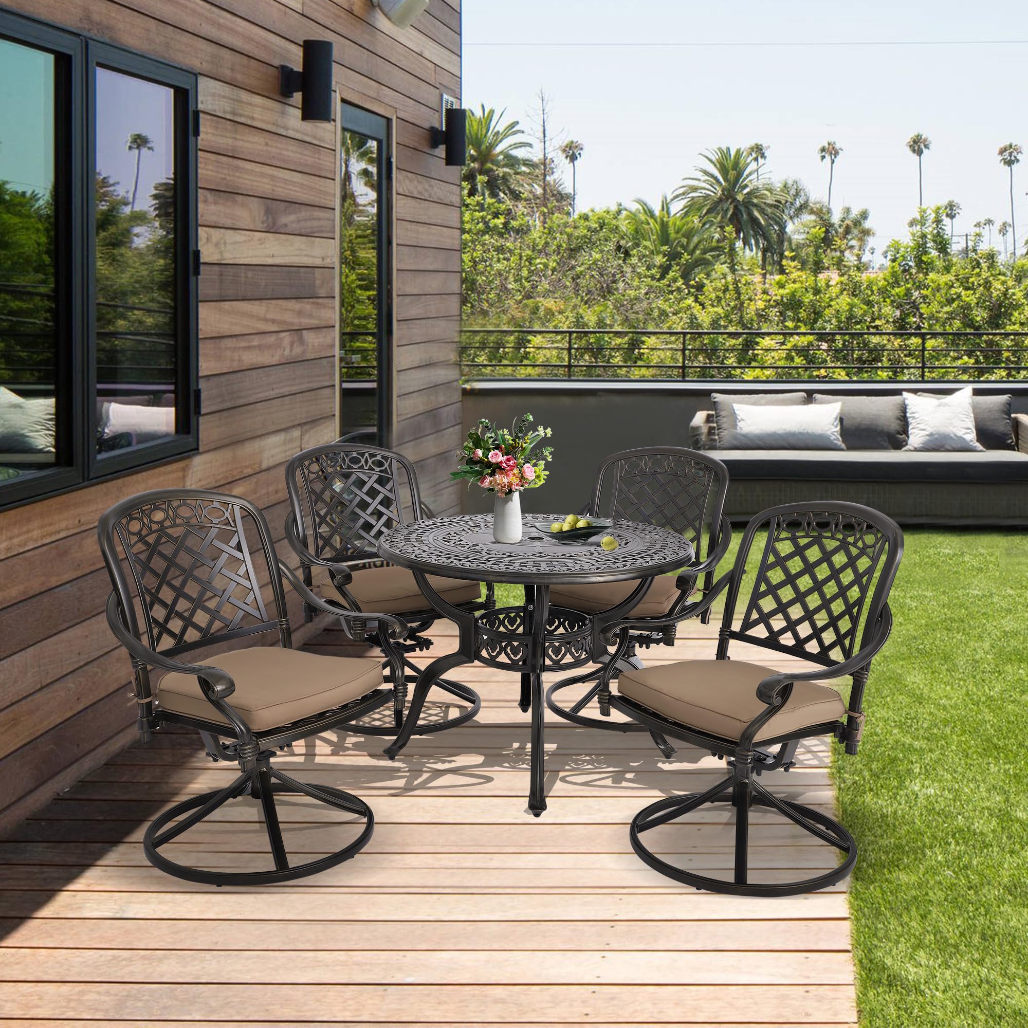 5-Piece Cast Aluminum Patio Dining Set with Swivel Chairs