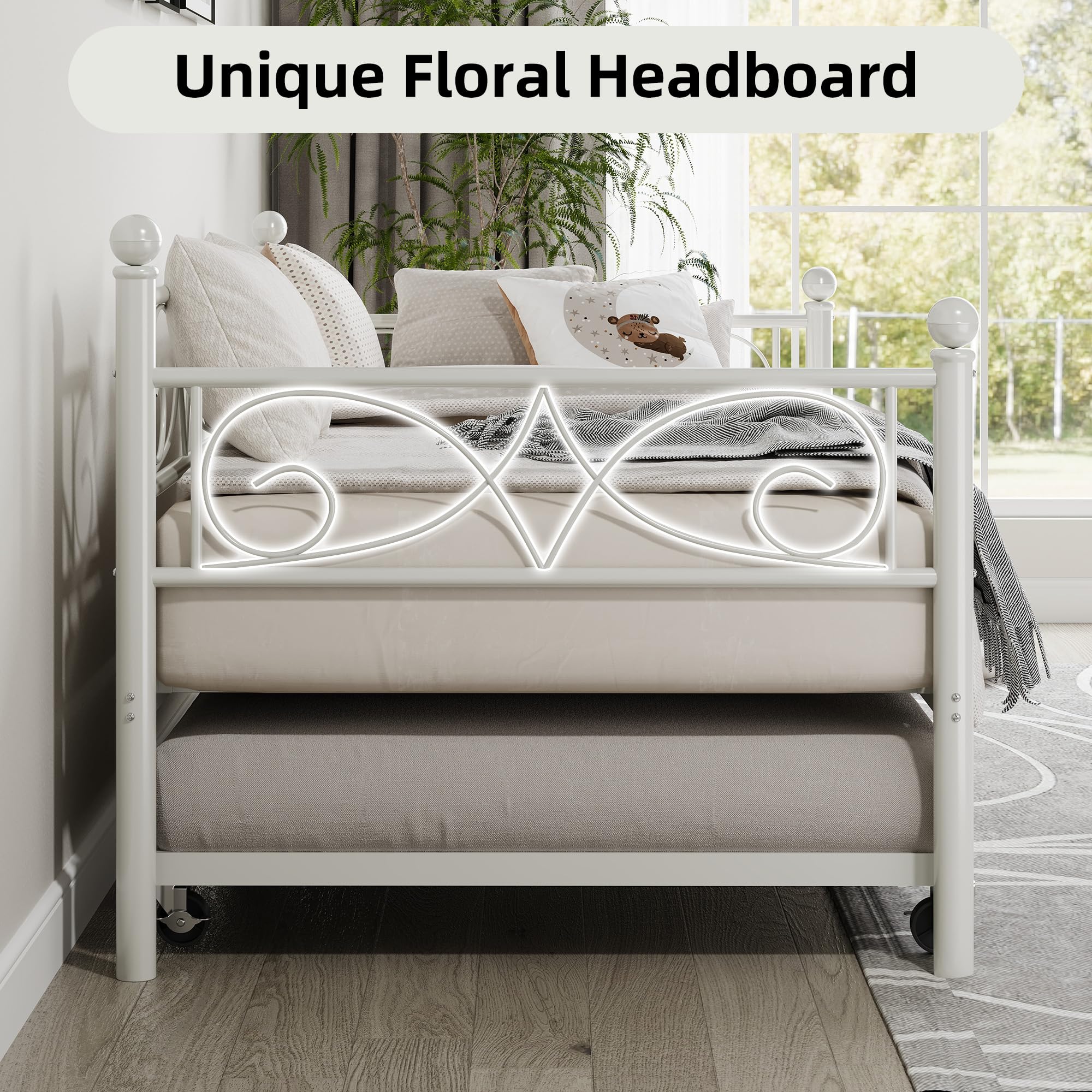 Twin Daybed with Trundle Metal Sofa Bed Frame