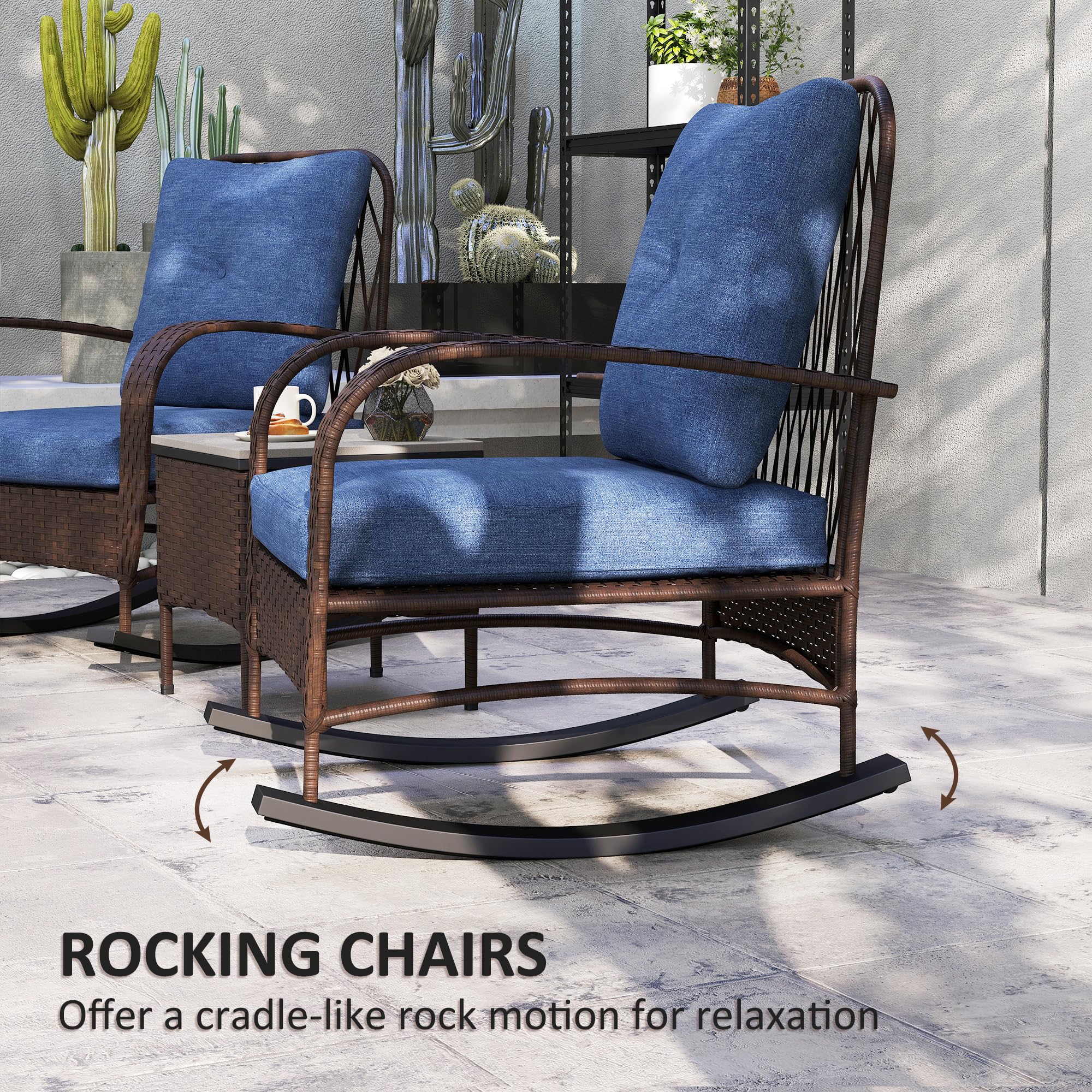 3 Piece Wicker Patio Furniture Set with Rocking Chairs