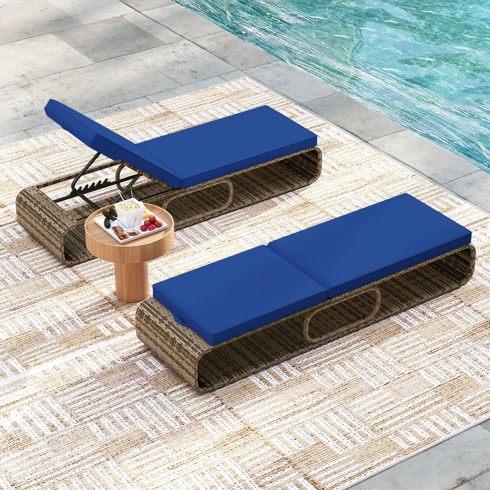7-Position Adjustable PE Wicker Chaise Lounge Chair with Storage