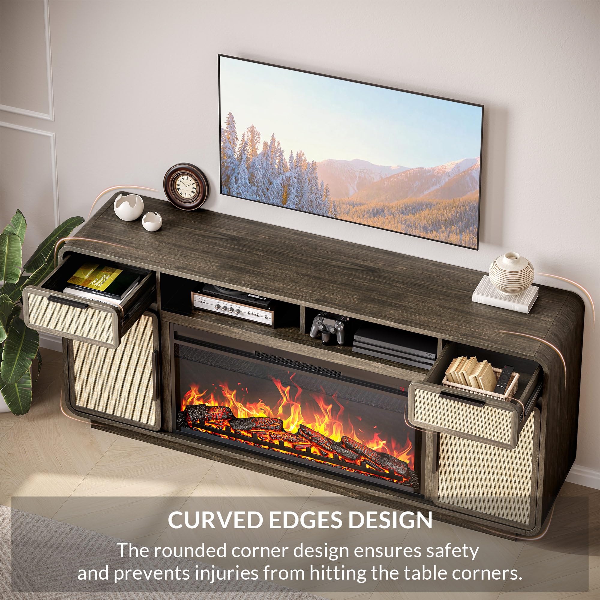 68" Fireplace TV Stand with Electric Heater