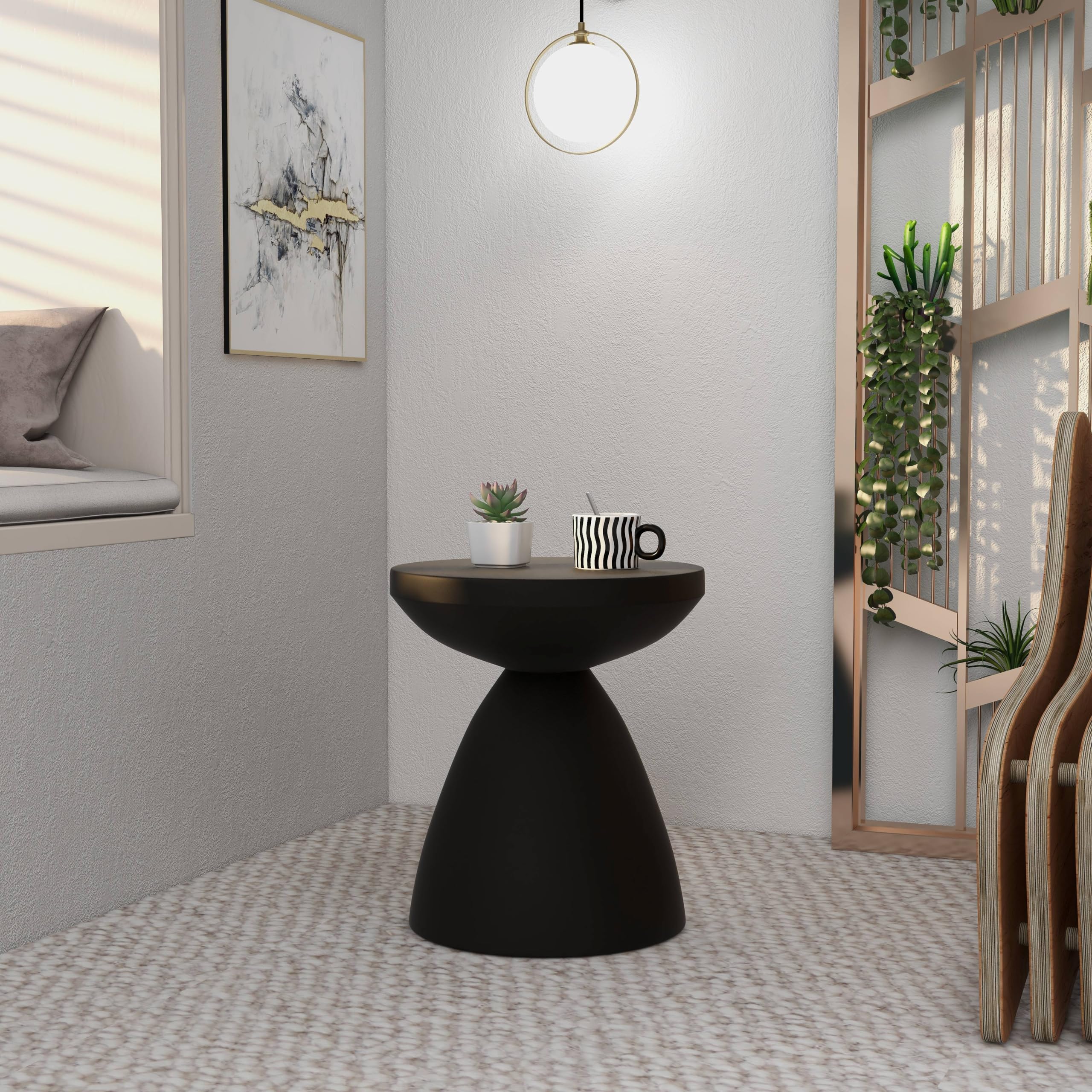 Modern Side Table with Fiberstone Top 20" Round Accent Table