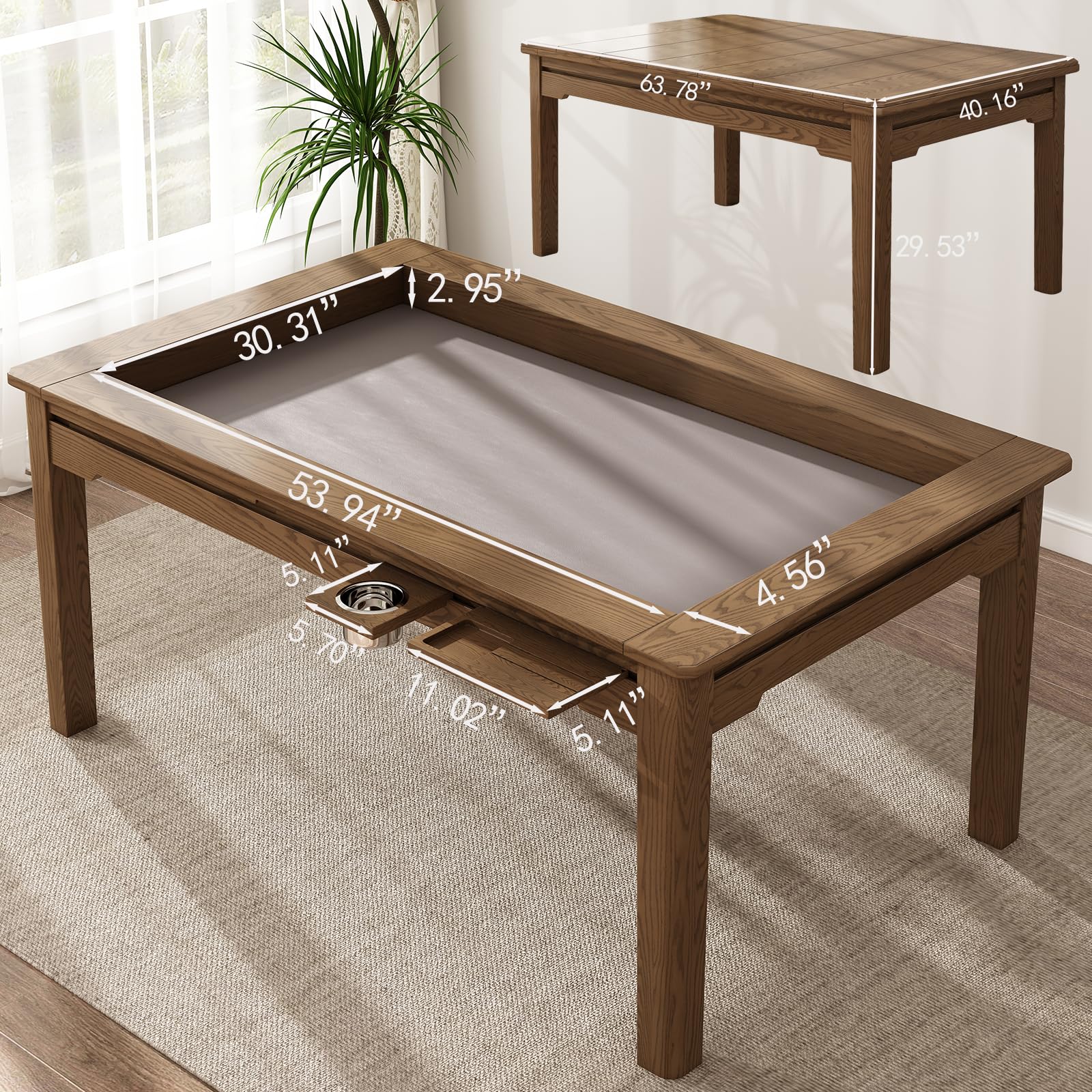6-Player Board Game Table with Removable Top
