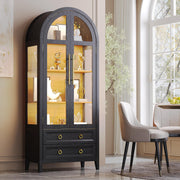 71" Arched Display Cabinet with LED Lights and Glass Doors