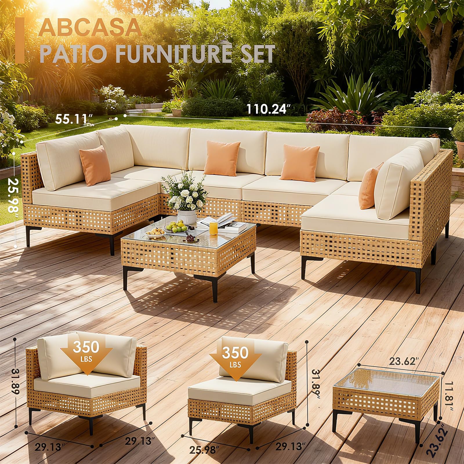 7-Piece Outdoor Sectional Sofa Set with Coffee Table