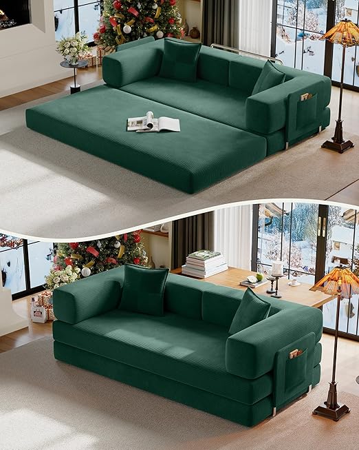 Convertible Futon Sofa Bed with Storage Pocket