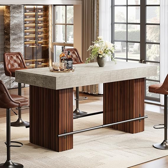 Industrial Counter Height Bar Table with Metal Footrest