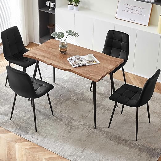 5-Piece Dining Table Set with Yellow Velvet Chairs