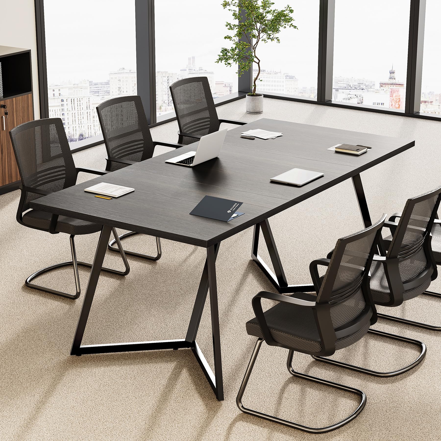 70.86-Inch Black Conference Table for 8