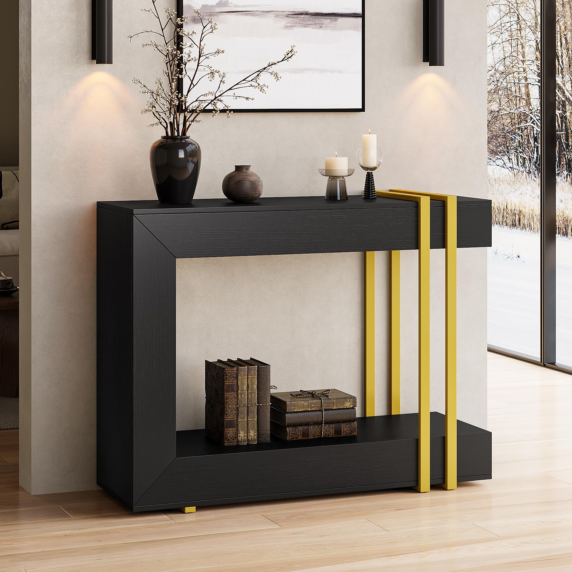 42.5" Console Table Behind Couch 2-Tier Narrow Entryway Table with Storage