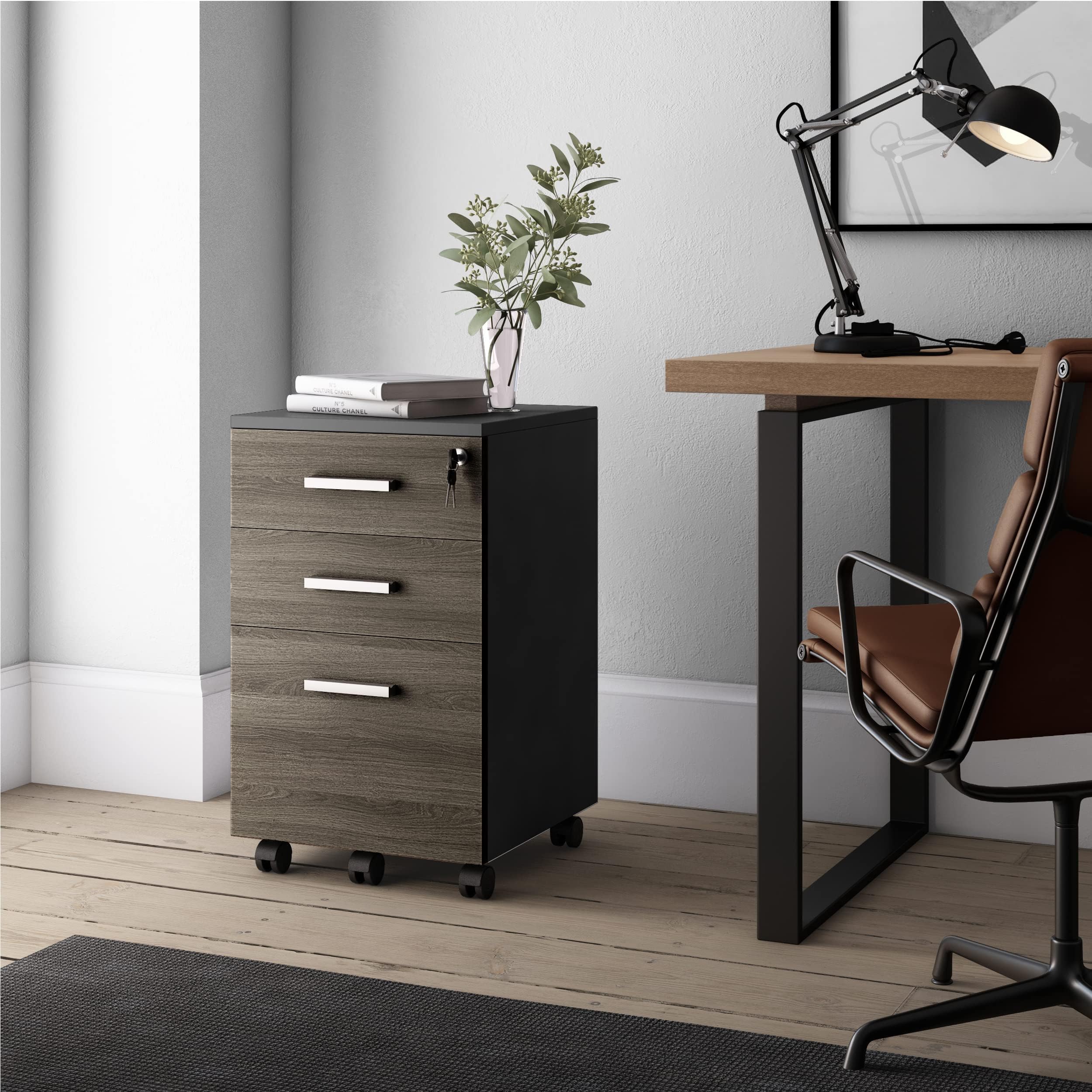 Lazio 3-Drawer Rolling File Cabinet with Lock