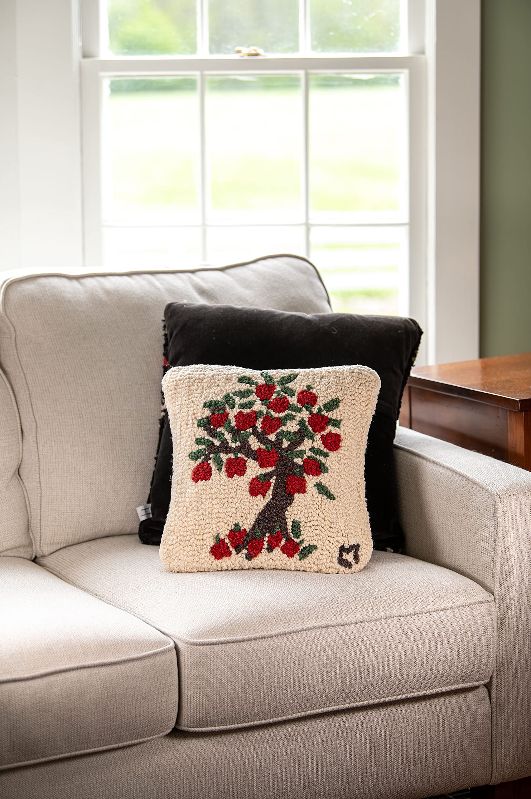 Apple Tree Hand-Hooked Wool Decorative Throw Pillow 14x14