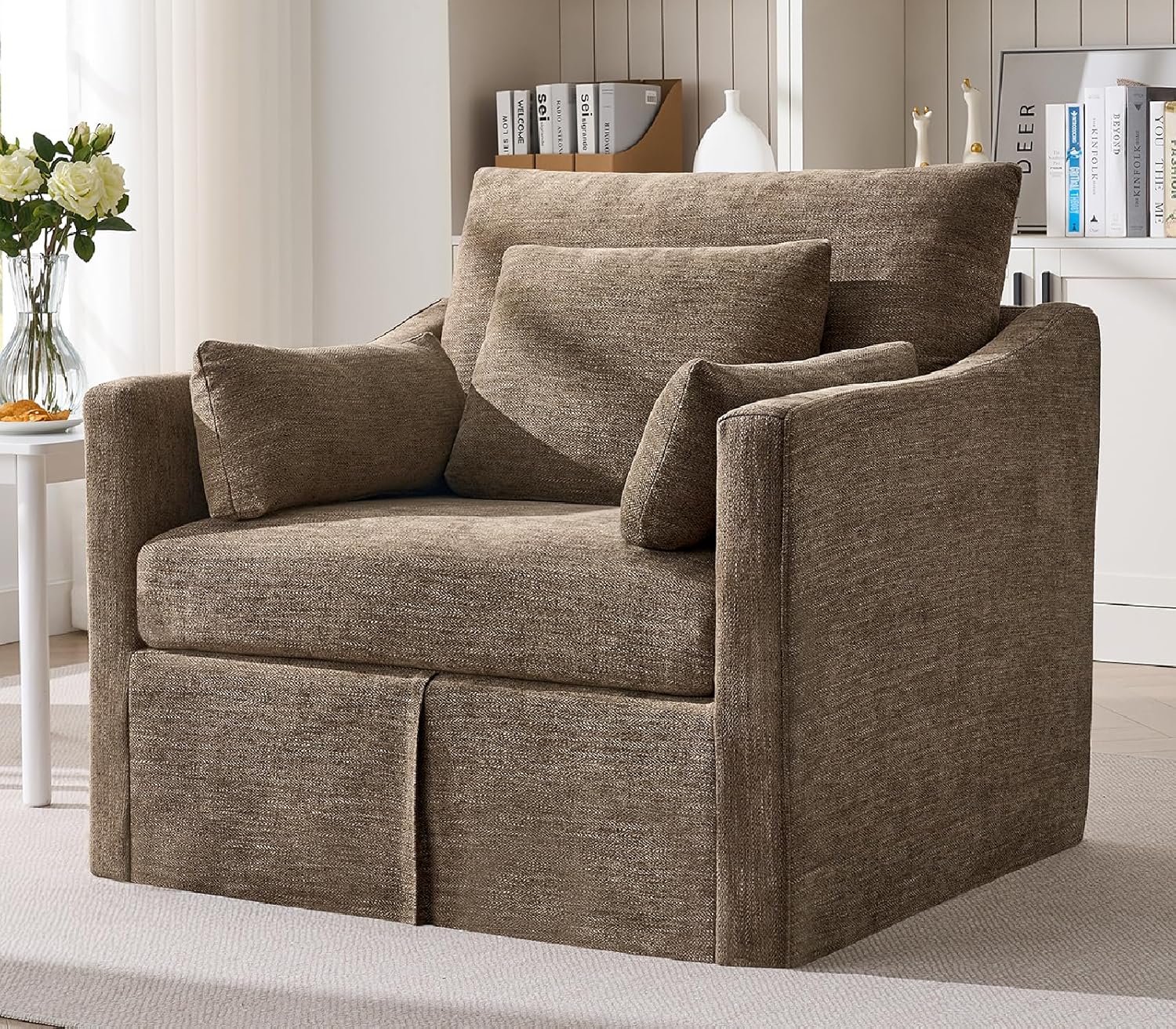 Oversized Slipcovered Accent Chair with 3 Throw Pillows