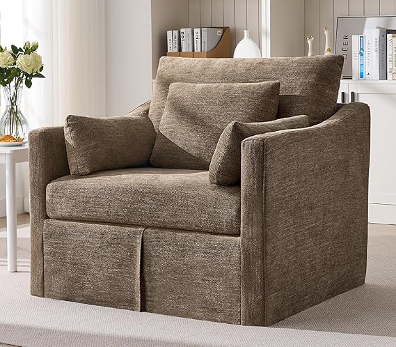 Oversized Slipcovered Armchair with Throw Pillows