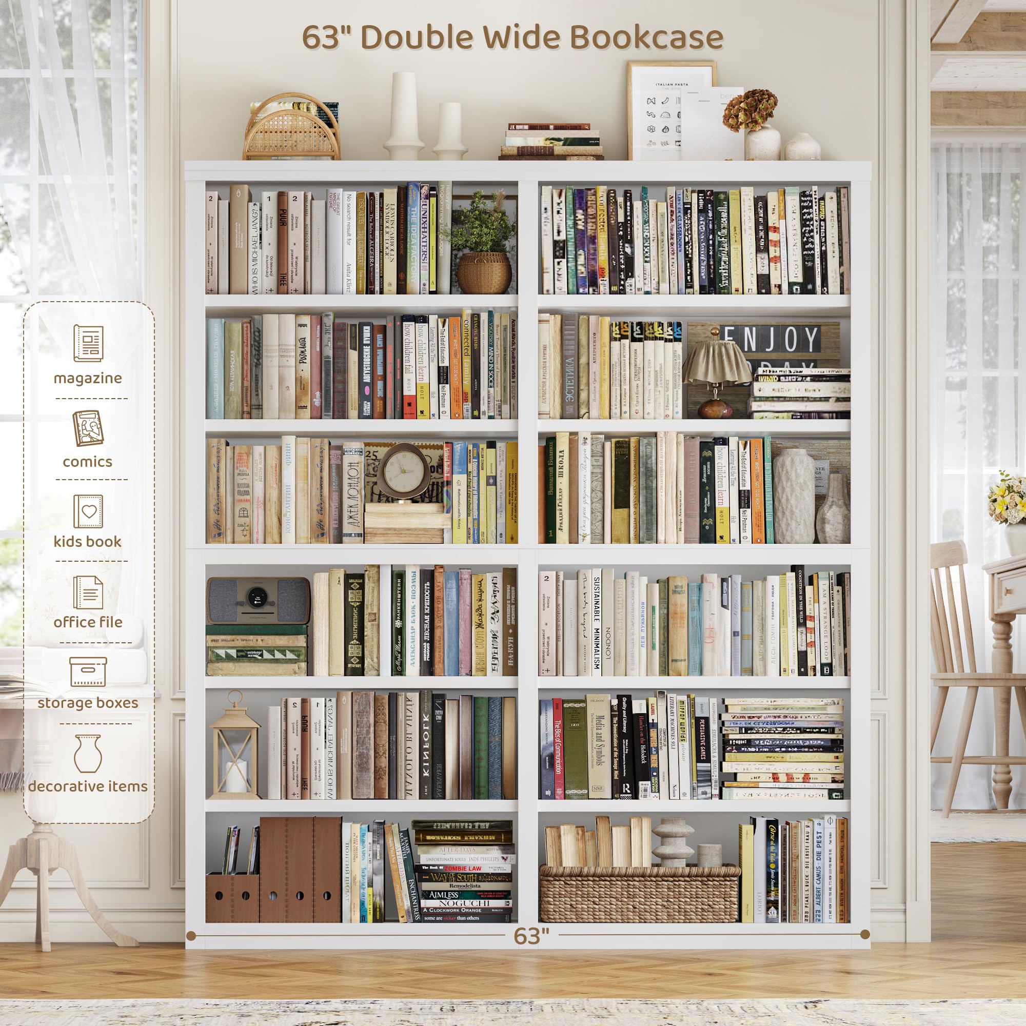 Large White Bookshelf with 12 Shelves
