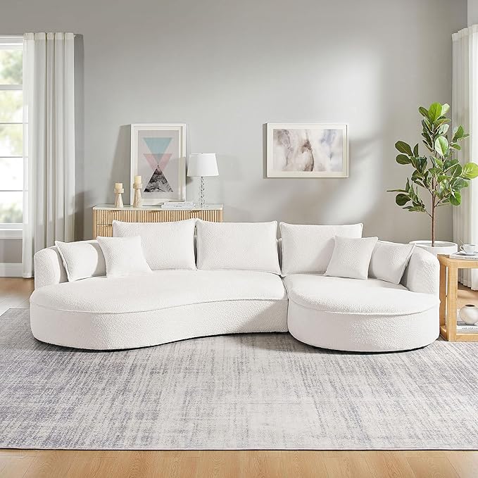 Curved Boucle Sectional Sofa with Right Chaise - Yellow