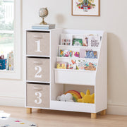 Kids Bookshelf with Storage Bins - 3-Tier Montessori Book Display