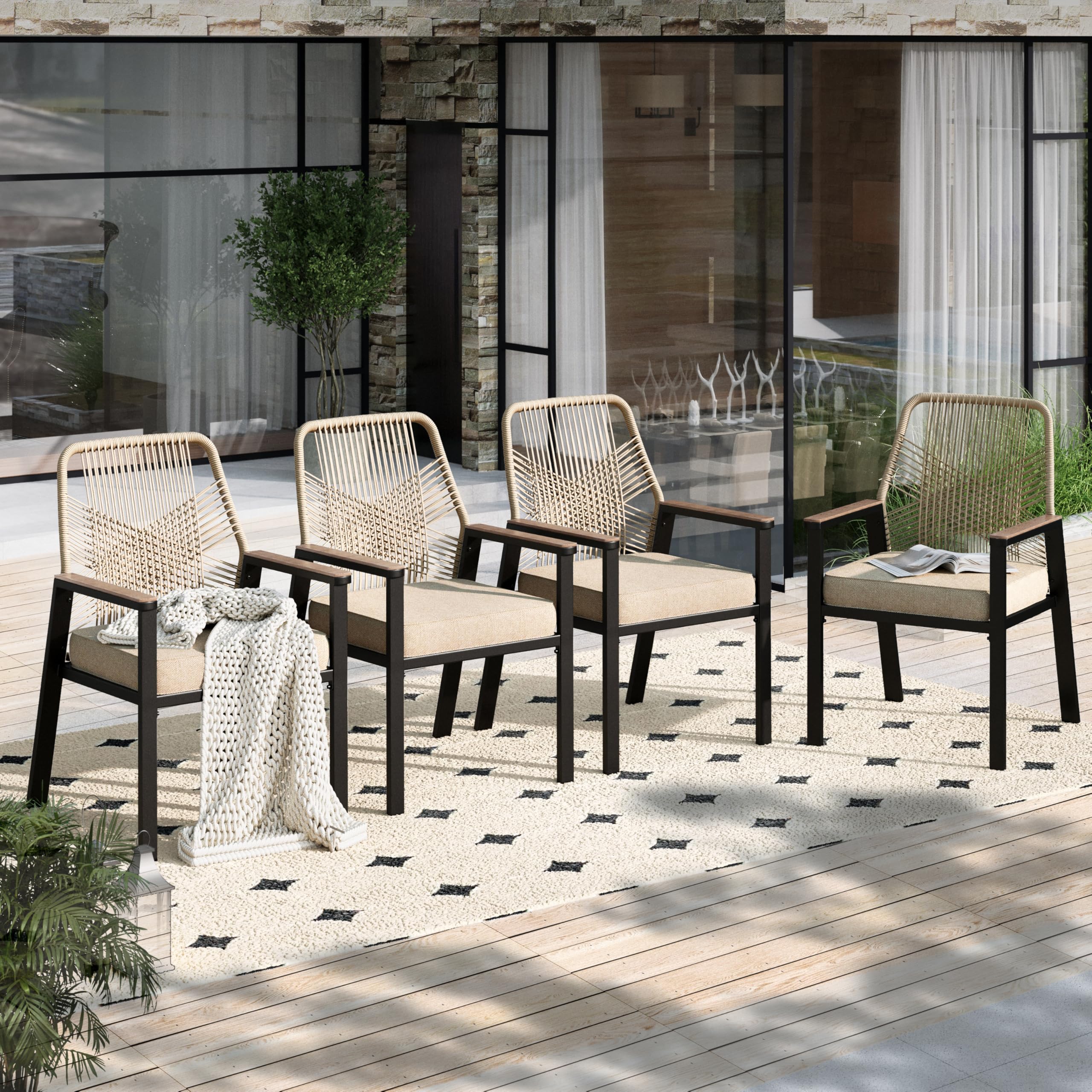 Outdoor Rattan Dining Chairs Set of 4