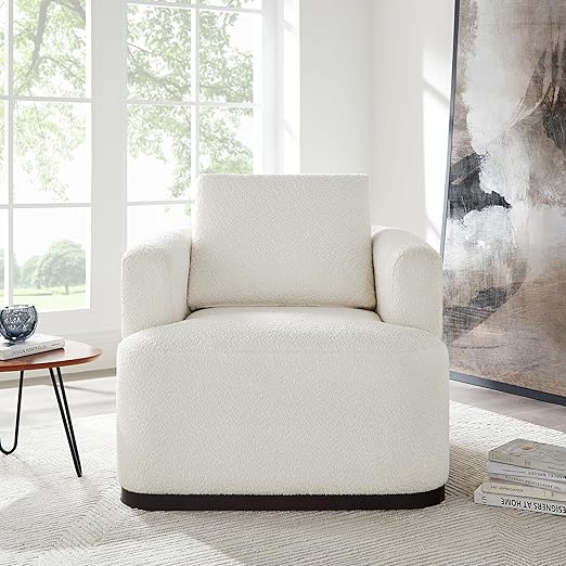 Oversized Boucle Accent Chair with Throw Pillow