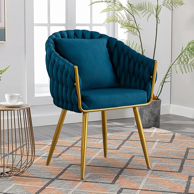 Woven Dining Chair with Gold Metal Legs