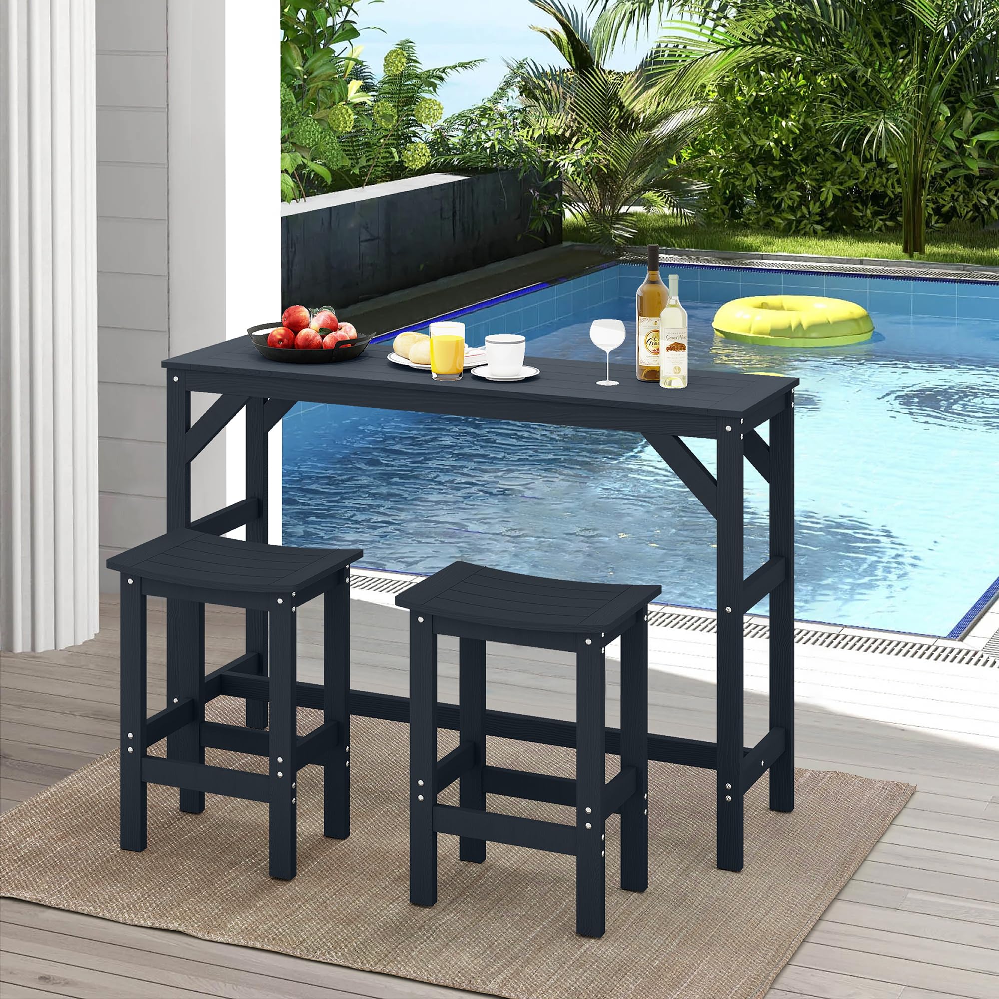 Outdoor Patio Bar Set with 2 Stools