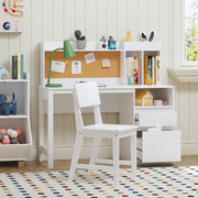 Kids Desk and Chair Set with Hutch and Storage