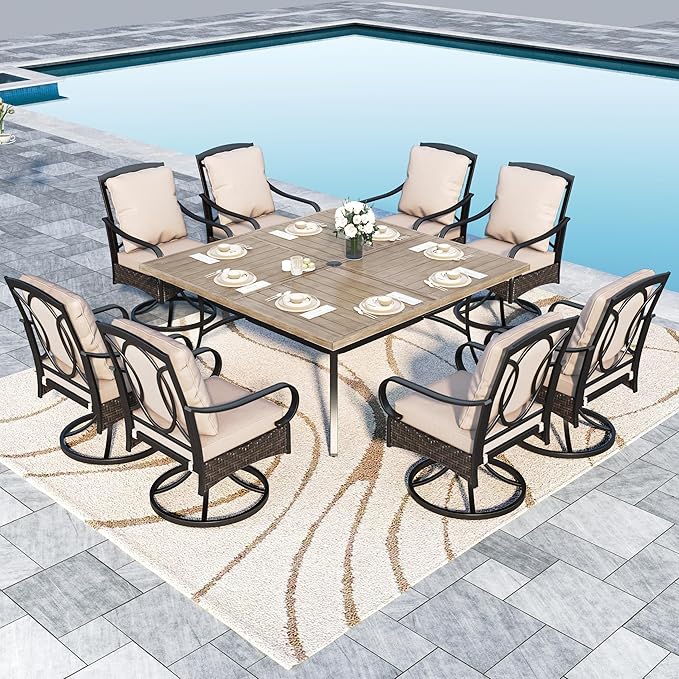 8-Piece Metal Outdoor Dining Set with Swivel Chairs