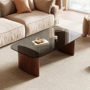 Glass Coffee Table with Wooden Base