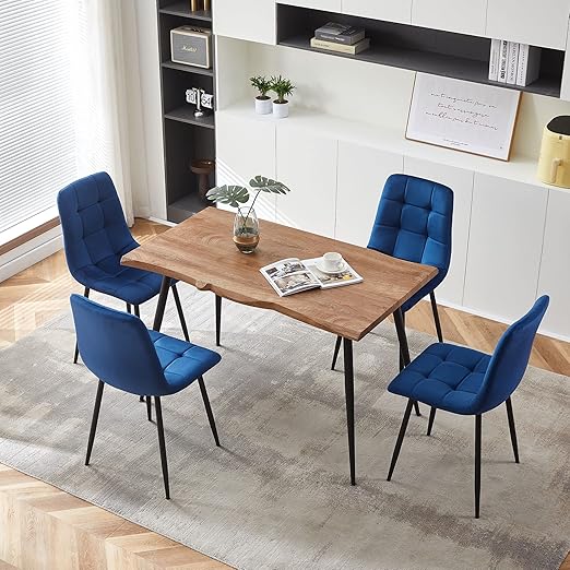5-Piece Dining Table Set with Yellow Velvet Chairs