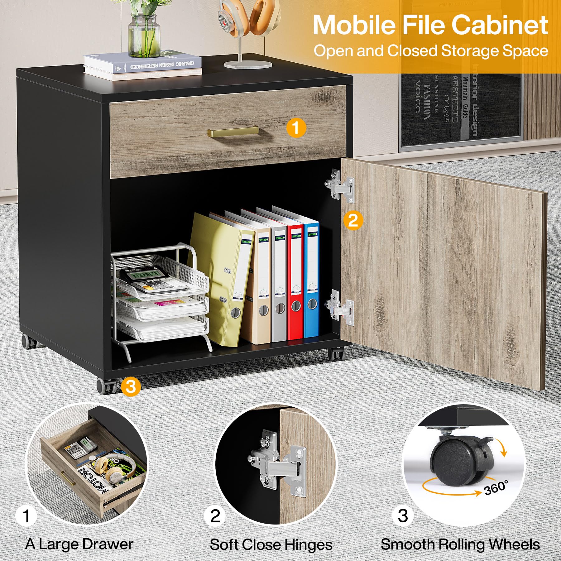 70.8" L-Shaped Executive Desk with Drawer Cabinet
