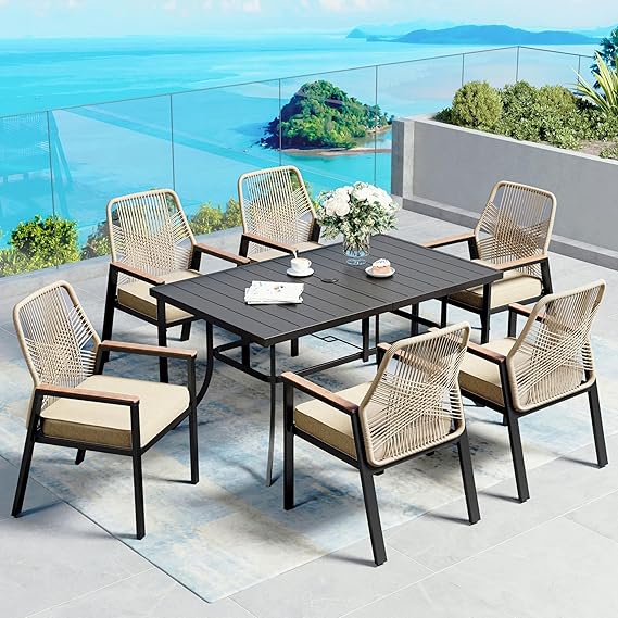 7-Piece Patio Dining Set with Woven Rattan Chairs