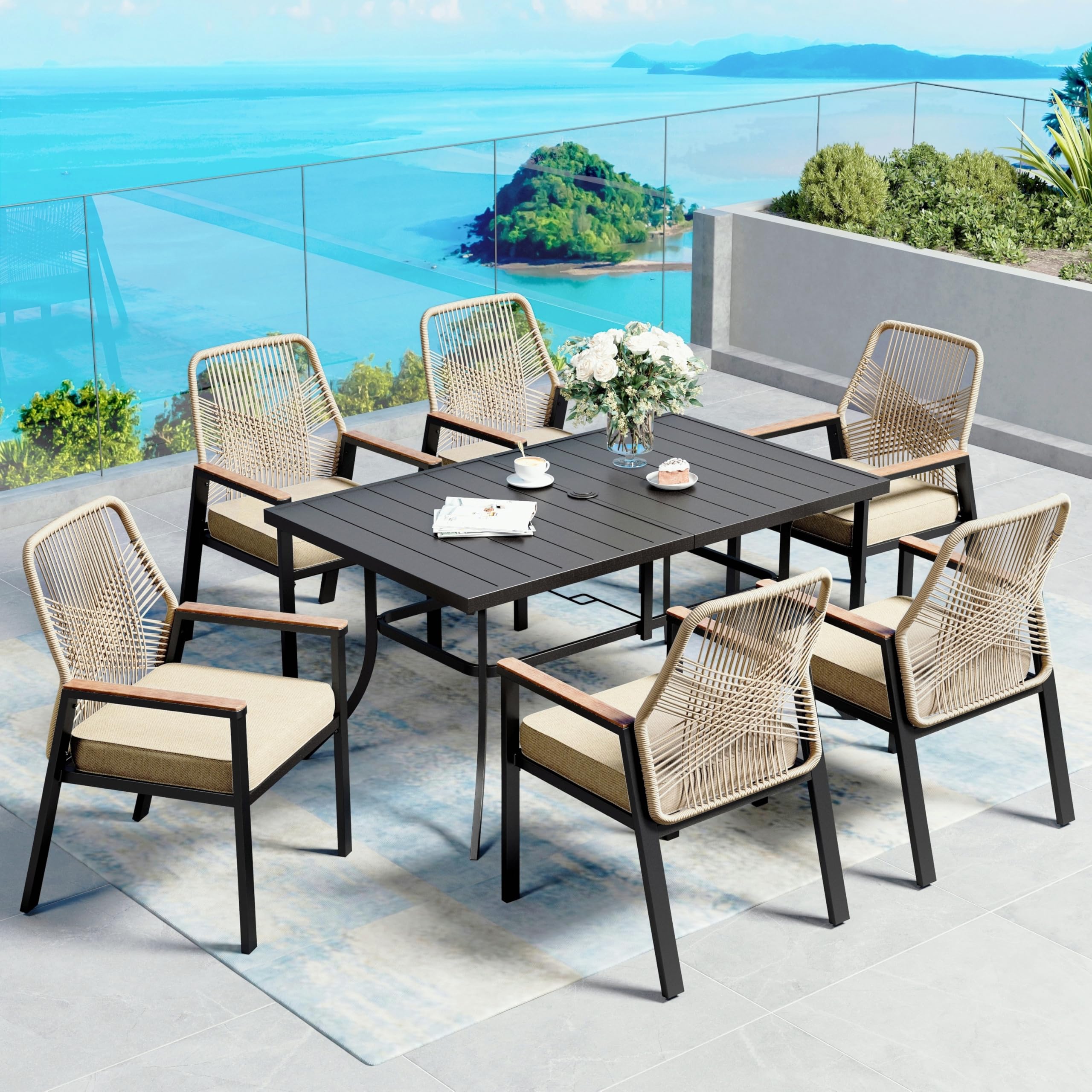 7-Piece Patio Dining Set with Woven Rattan Chairs
