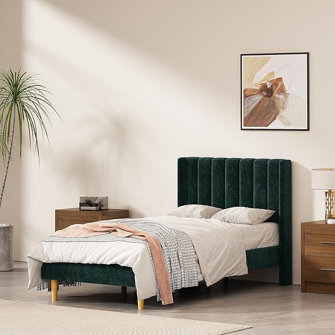Pink Full Size Upholstered Platform Bed Frame with Wingback Headboard