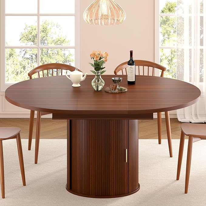 Extendable Round Dining Table with Storage