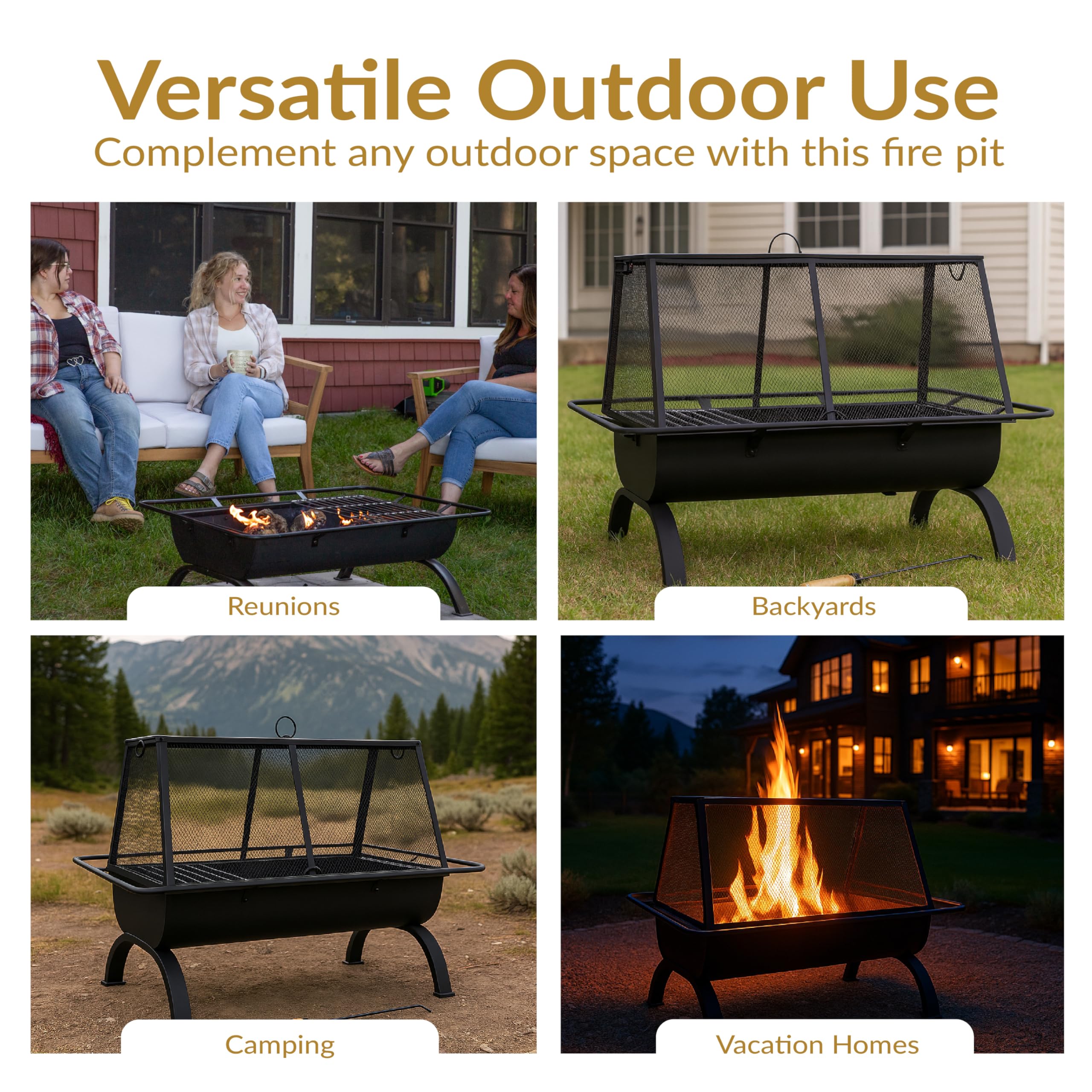 Rectangular Steel Fire Pit with Cooking Grate