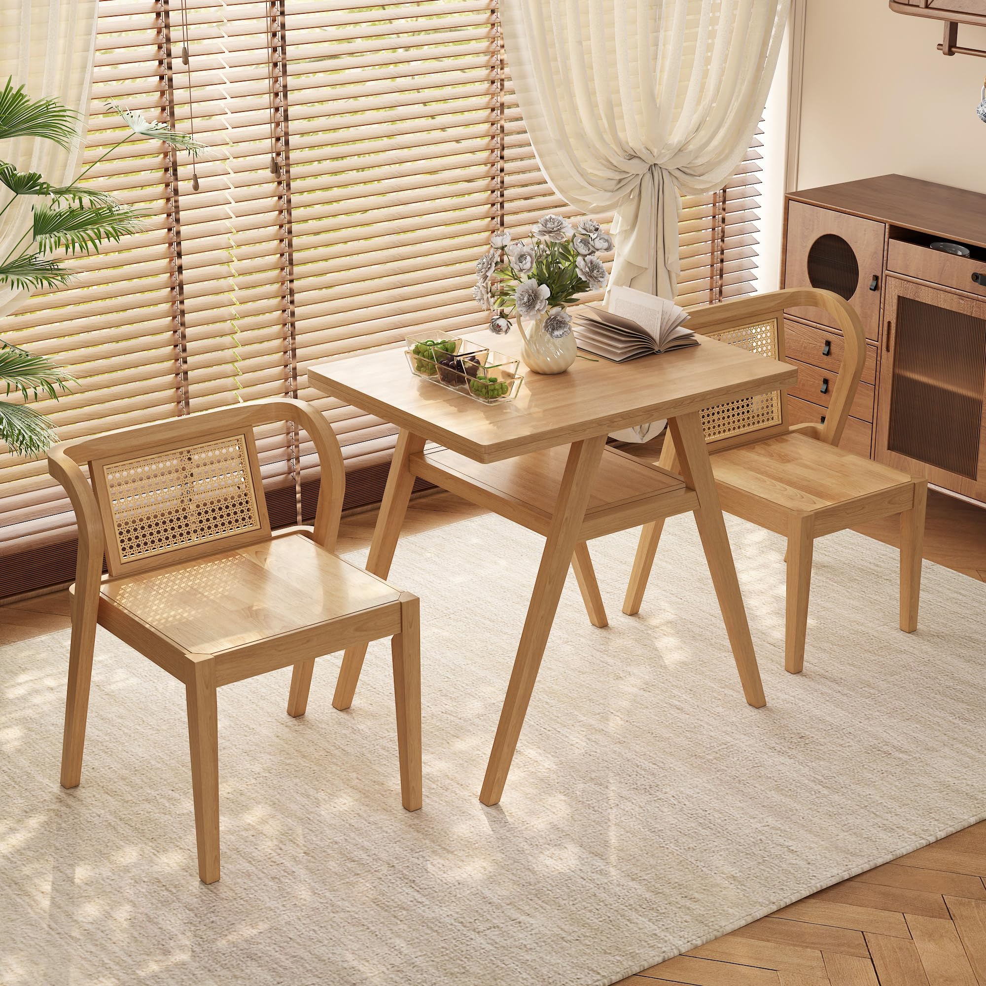 Bistro Stacking Table Chair Set of 3 with Rattan Backrest