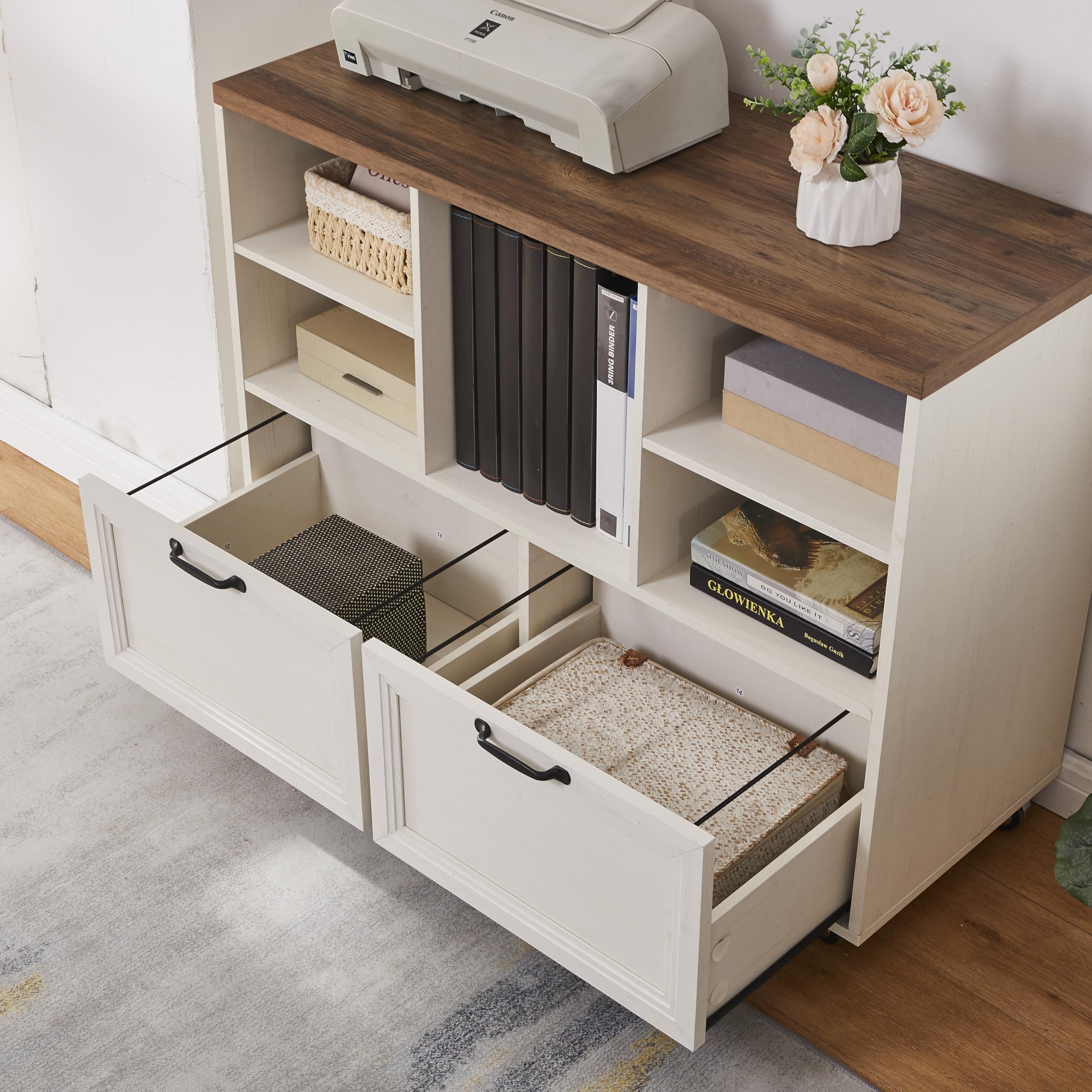 Farmhouse Wood File Cabinet with Wheels