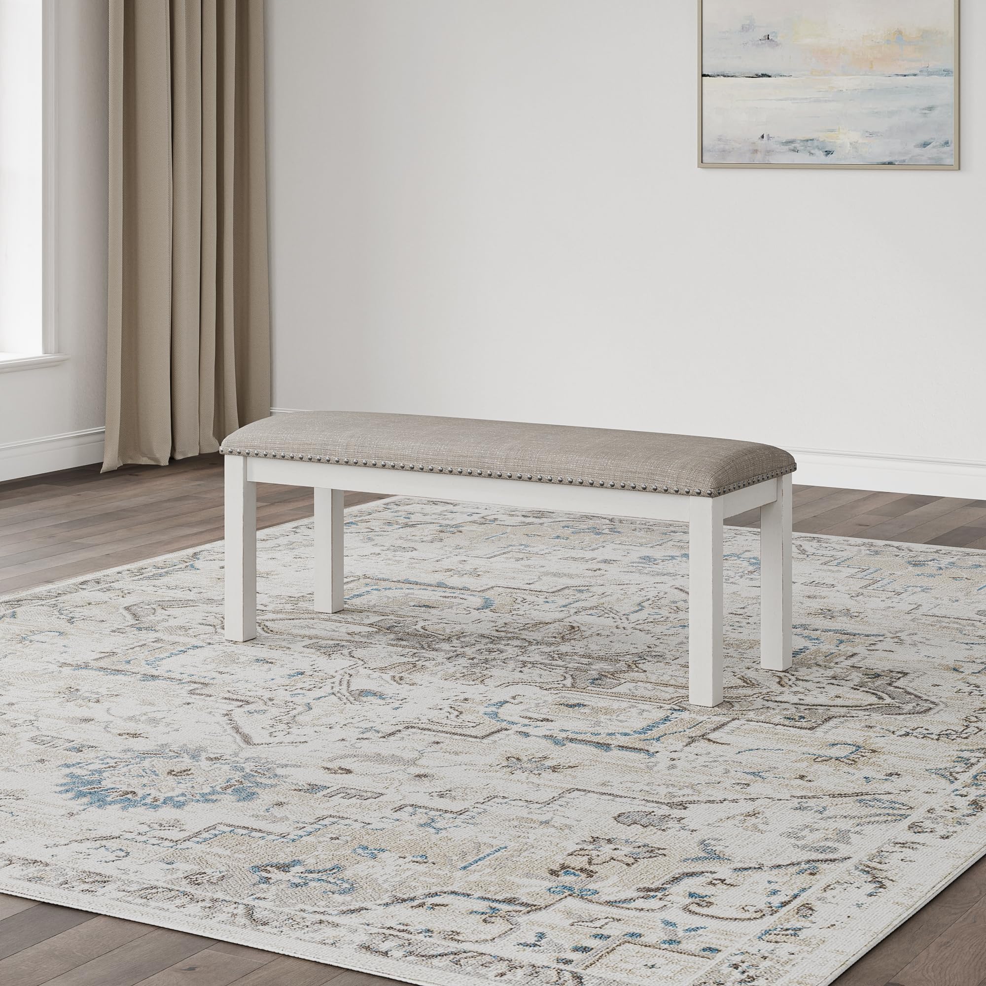 Robbinsdale Upholstered Dining Bench 48" Light Gray & White