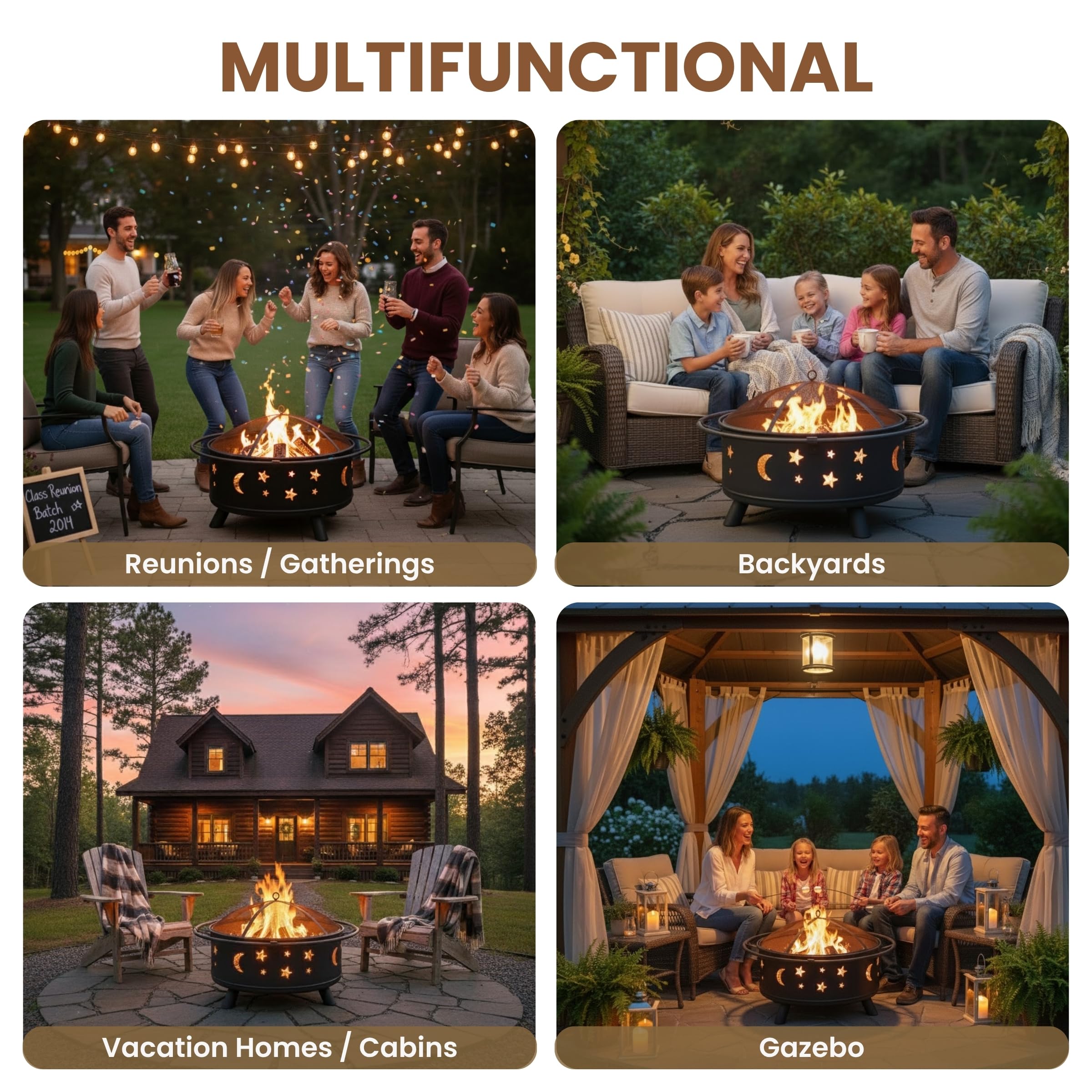 32-Inch Outdoor Wood Burning Fire Pit with Screen and Cover