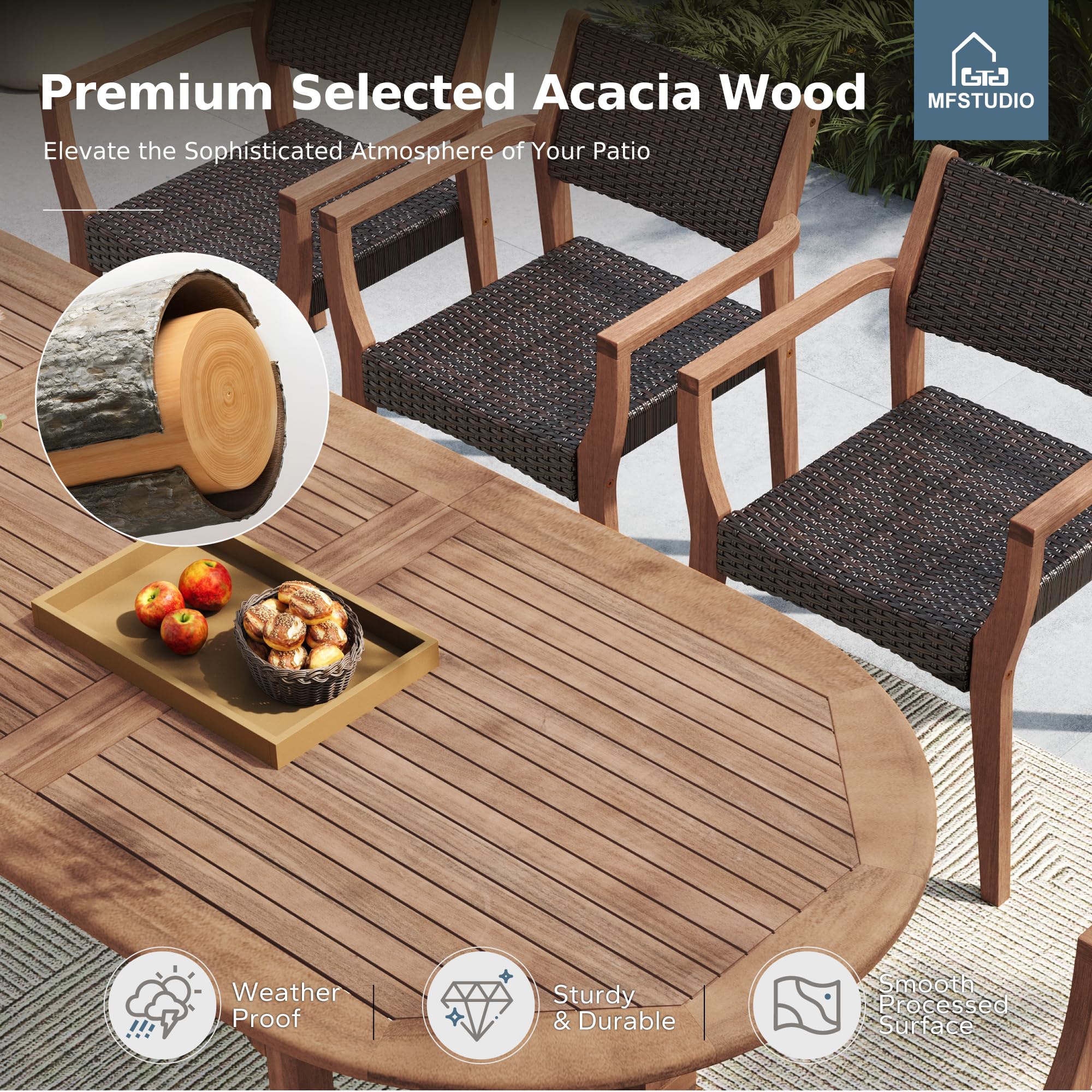 9-Piece Outdoor Teak Wood Dining Set for 8