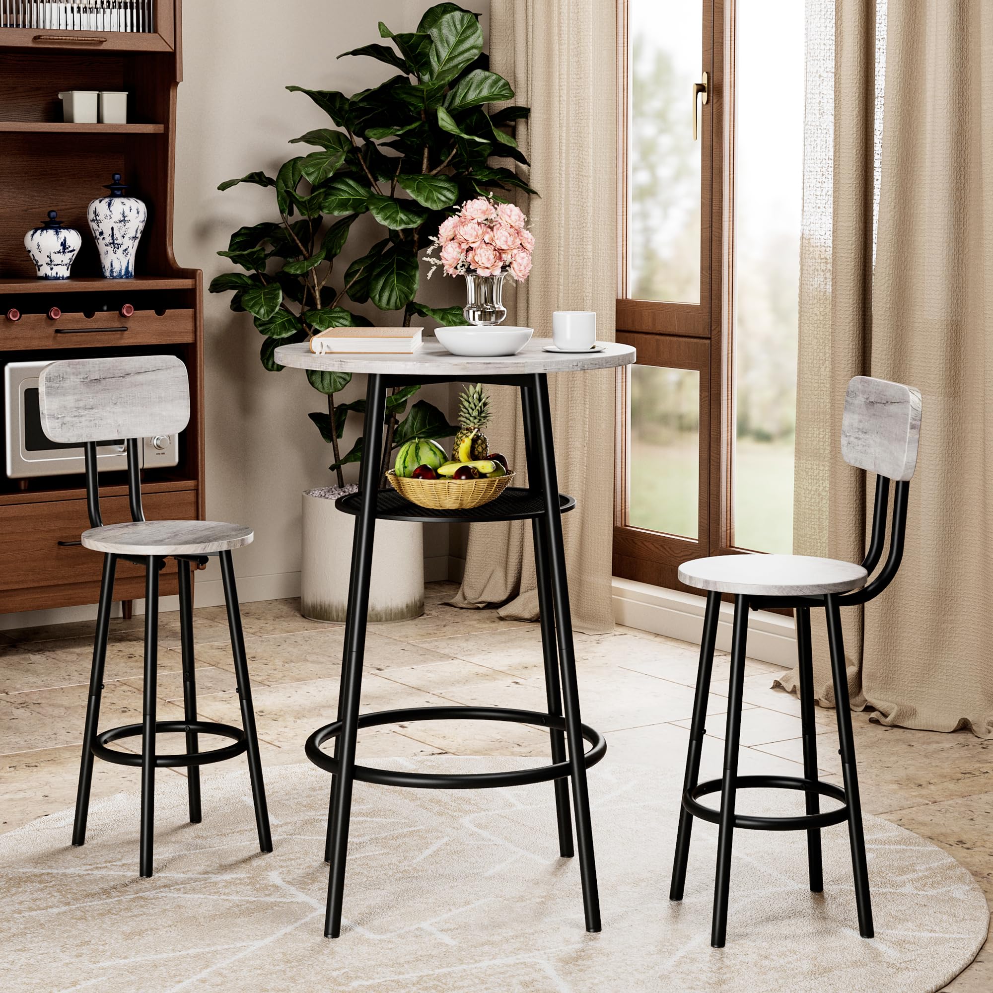 3-Piece Bar Table Set with Storage