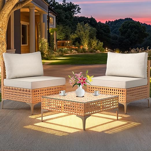 3-Piece Outdoor Wicker Conversation Set with Coffee Table