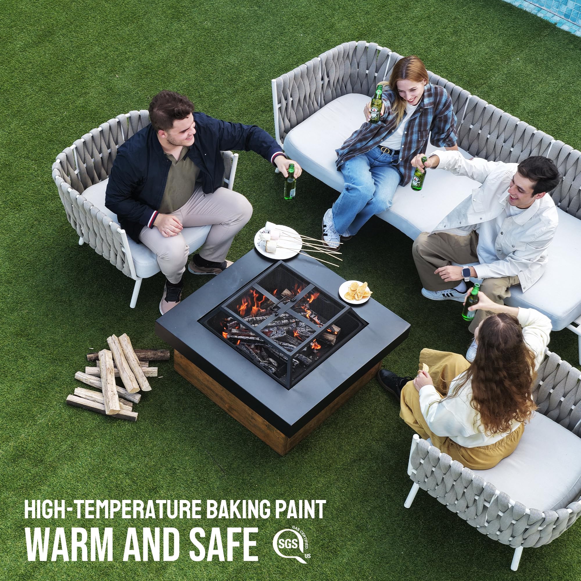 36" Square Wood Burning Fire Pit with Mesh Cover