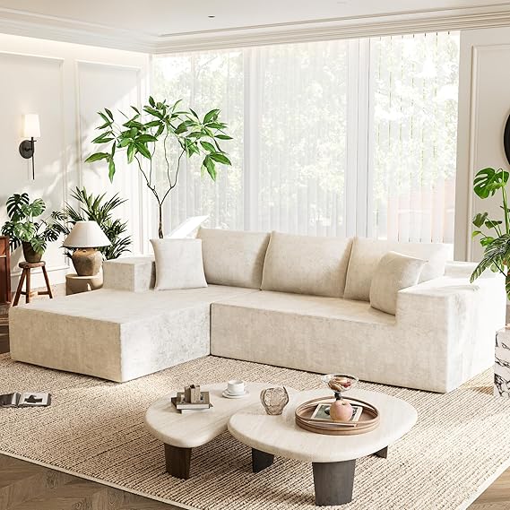 Homall 108" Modular Sectional Sofa, Boneless Couch with L-Shape Chaise, Cloud Couch with Deep Seat Upholstered, No Assembly Required for Living Room, Bedroom (Corduroy, Grey)