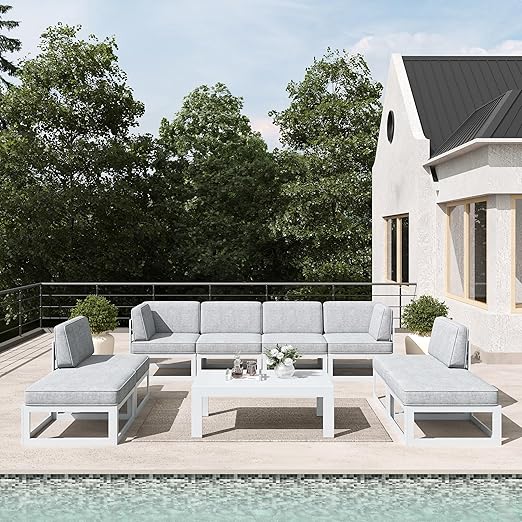 9-Piece Modern Aluminum Patio Sectional Set with Coffee Table